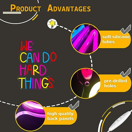 Image of We Can Do Hard Things Neon Sign, Motivational Neon Light LED Classroom Sign USB Dimmable, for Inspirational Classroom Office Library Neon Light Kids Wall Art Bedroom Birthday Party Backdrop(13.3*10.6In)