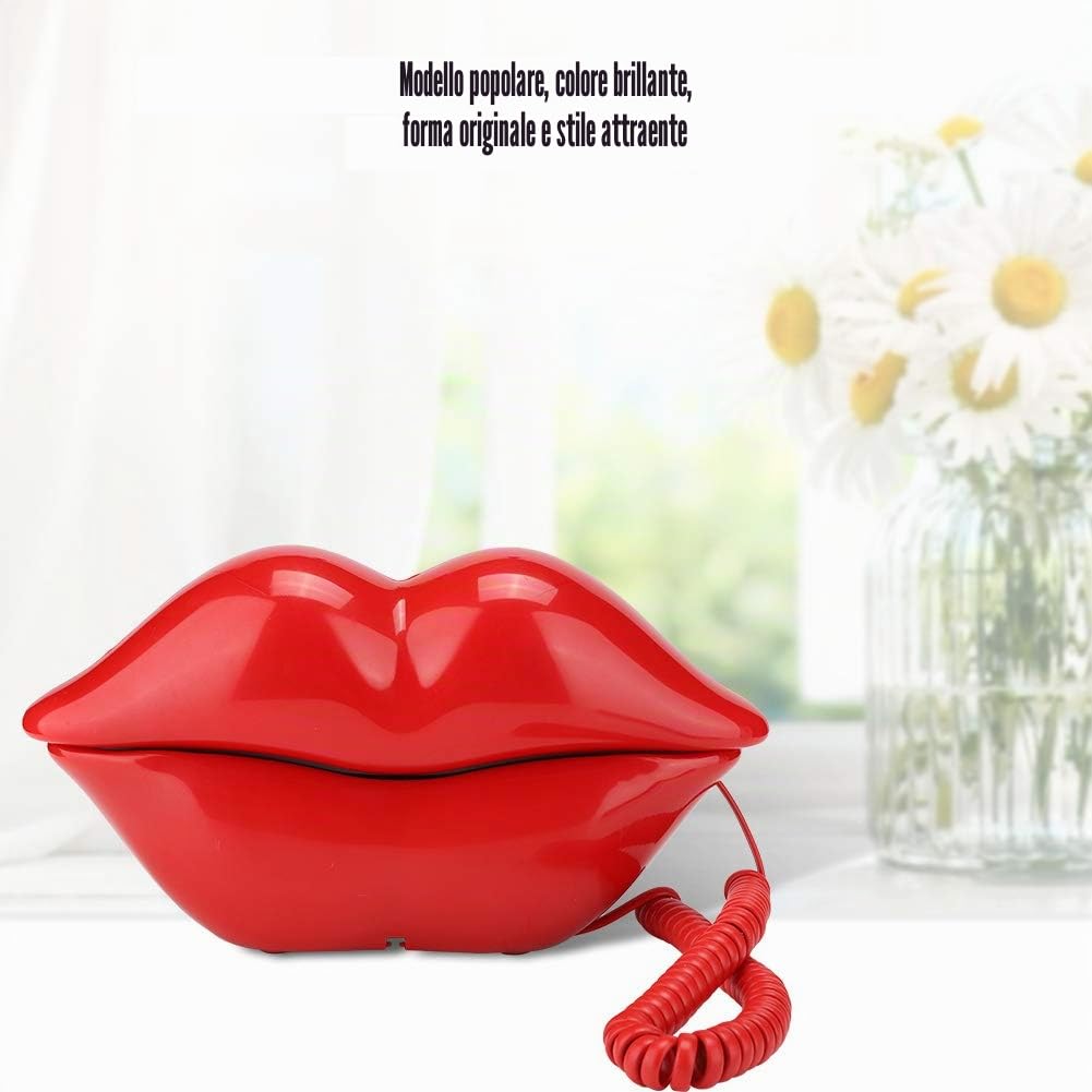 Telefono con Labbra Rosa, Telefono con Labbra, Telefoni Fissi Wx 3061 Set di Decorazioni per la Casa Multifunzionale a Forma di Labbro Carino Telefono da Tavolo Rosso (Grande