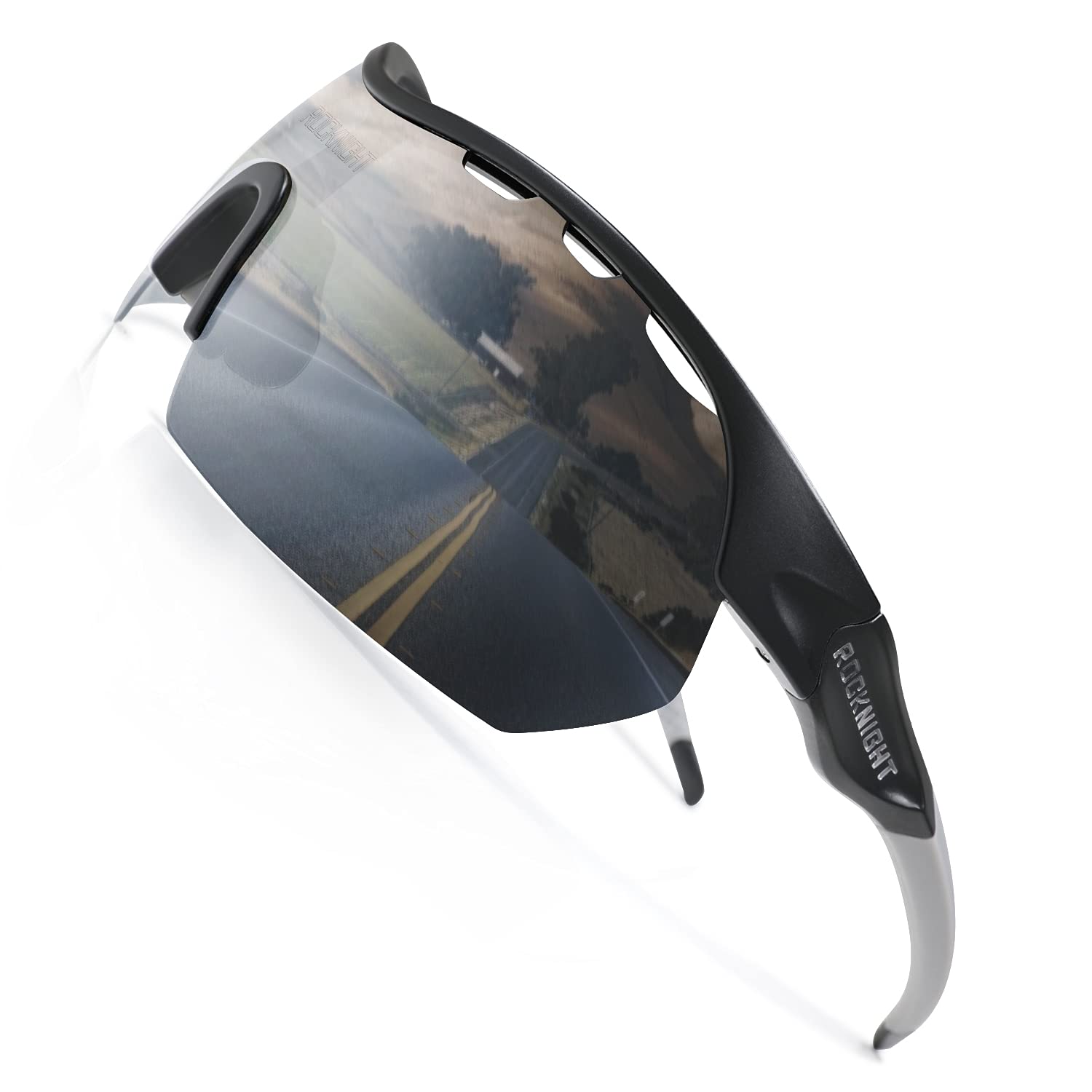 ROCKNIGHT HD Polarized Sports Sunglasses Cycling Driving Baseball Outdoor Ultralight TR90 Frame Big Lens (Black Frame/Grey Lens(Not Mirrored))