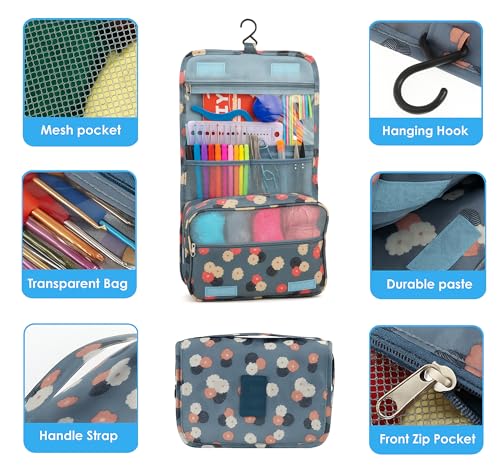 Image of KRENZ 130 Pcs Crochet Kit for Adults Beginner Kids Crochet Hook Yarn Set Hanging Crochet Set Crochet Hooks with Ergonomic Knitting Needle Stitch Markers Storage Bag All in One Crochet Kit Set