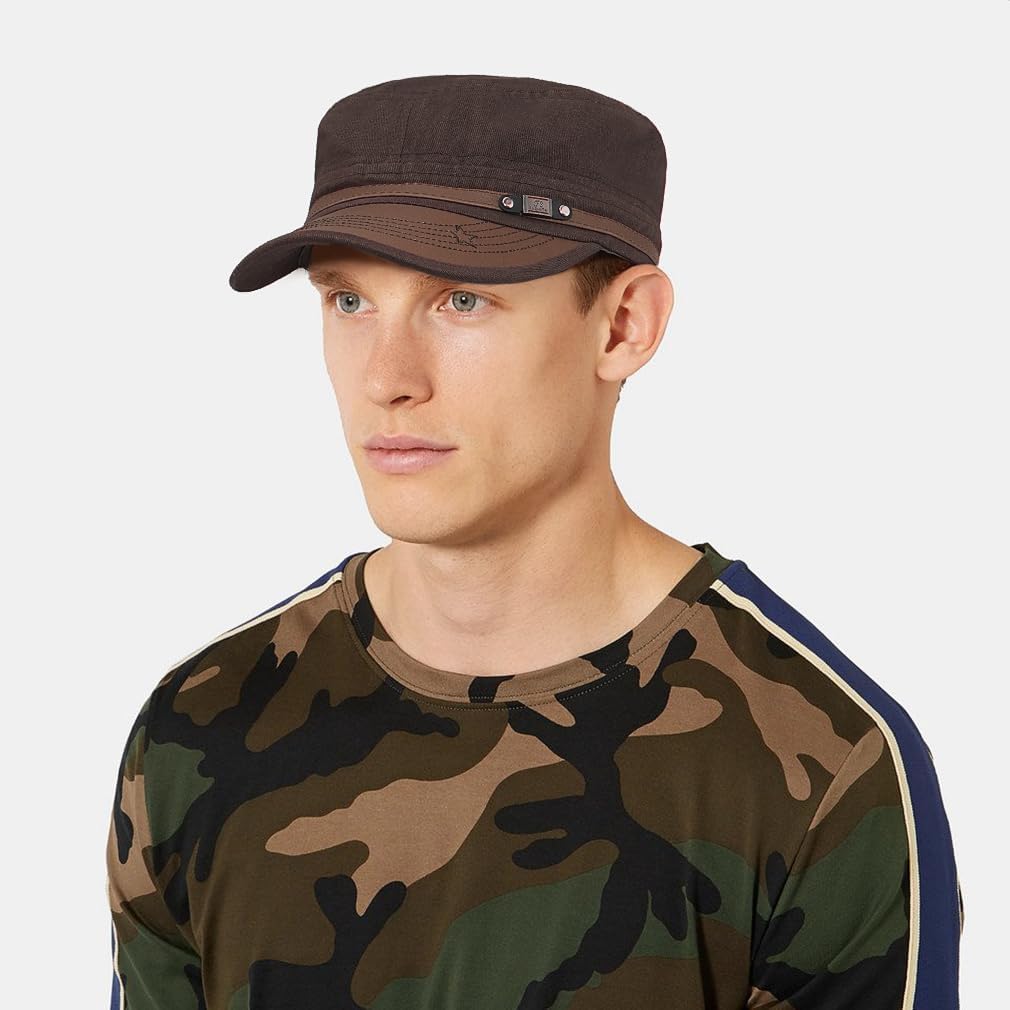 Men Flat Top Hat Cadet Army Cap Twill Cotton Baseball Military Cap - Image 2