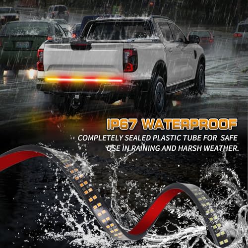 Image of XRIDONSEN 48 inch 288 LED Tailgate Strobe Lights Rear Emergency Lights | Amber Red Flashing Warning Hazard Caution Safety Light Strip for Tow Plow Trucks Construction Vehicles Pickup Trailer