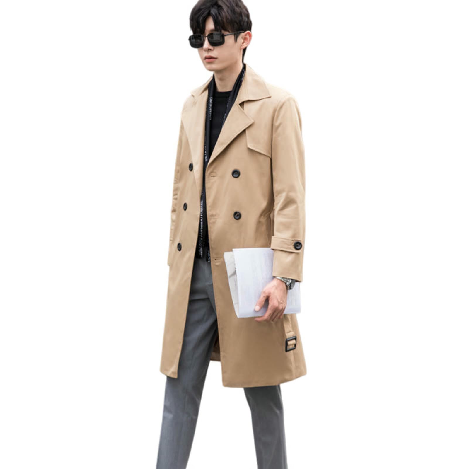 Uomo Autunno Inverno Coreano Sciolto Mid-Length Risvolto Business Casual Trench Jacket