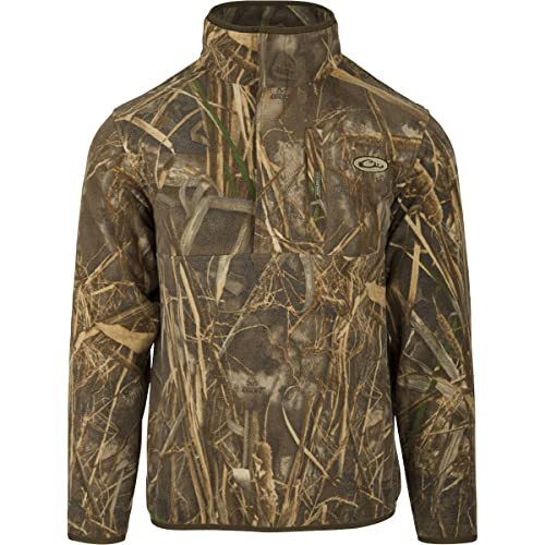 Drake Waterfowl MST Camo Camp Fleece 1/4 Placket Pullover (Medium, Realtree Max-7)