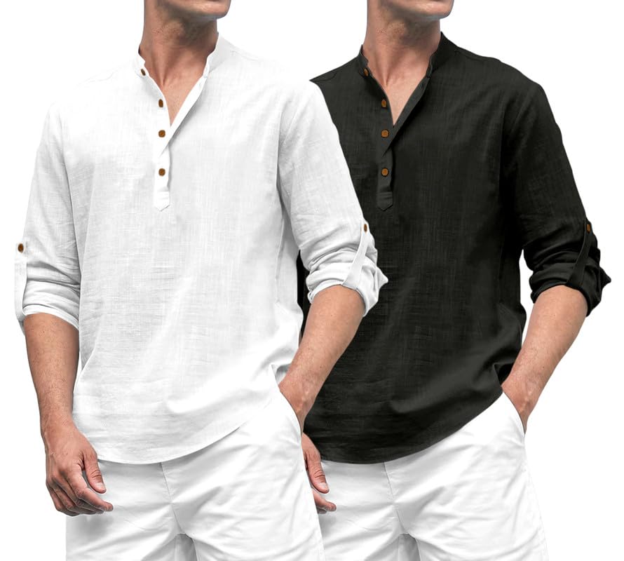 Image of ROYALSCOUT Combo of Men's Solid Cotton Blend Full Sleeve Straight Kurta Shirt (Pack of 2)