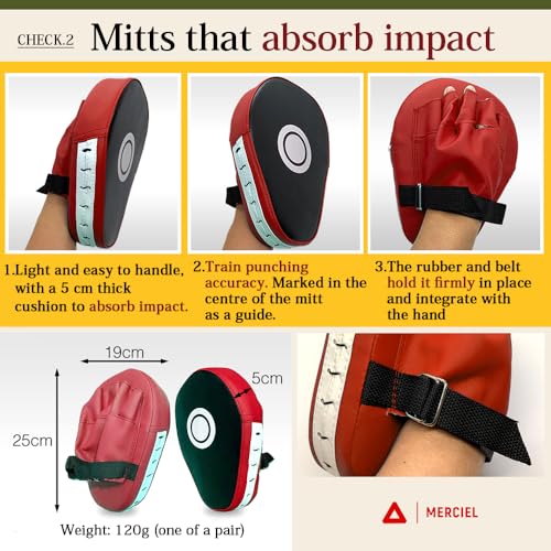MERCIEL Boxing Gloves and Mitt Set, Storage Bag Included, One Size Fits Most, Gloves & Mitts (Red)