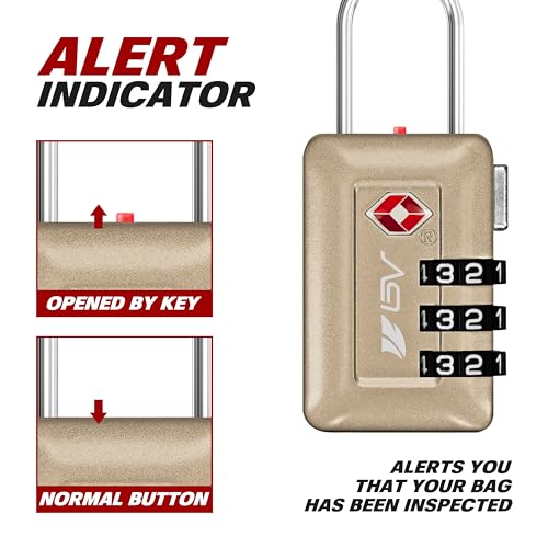 BV TSA Accepted Luggage Travel Lock, Set-Your-Own Combination Lock for School Gym Locker, Luggage Suitcase Baggage Locks, Filing Cabinets, Toolbox, Case (Champagne Gold, 2 Pack)2