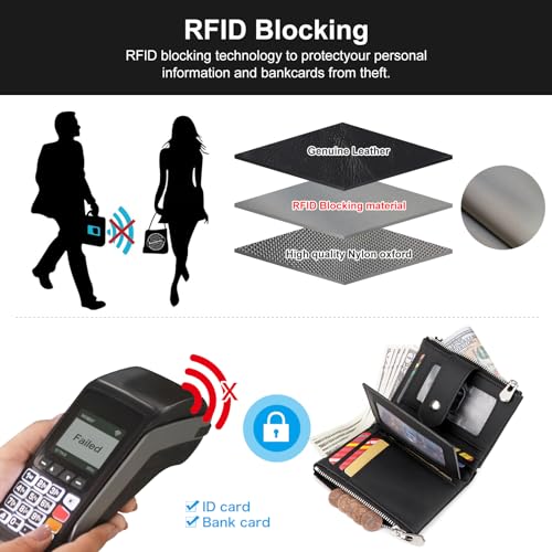 Mens Wallet with Chain, Genuine Leather Wallet RFID Blocking Bifold Purse Zipper Coin Pocket with Anti-Theft Chain4