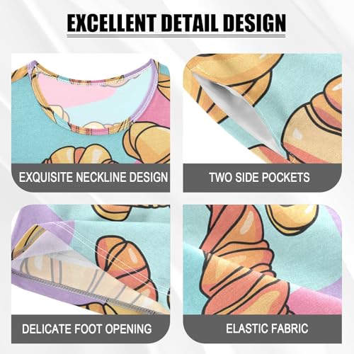 ALAZA Colorful Cute Croissant Bread Pajamas Short Sleeve 2 Piece Sleepwear Top and Bottom Pajama Set Unisex4