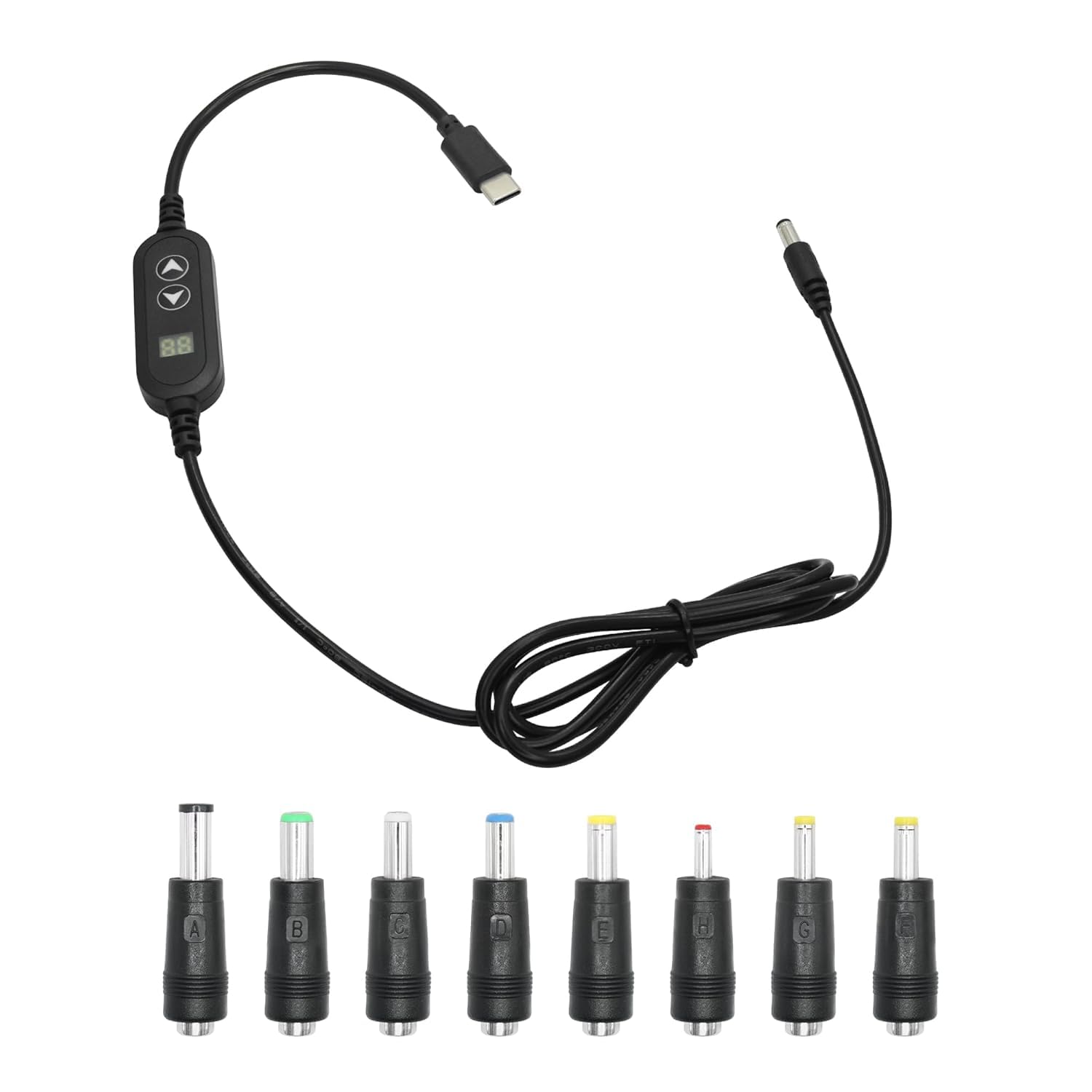USB C to DC PD Adapter Cable 3.6FT, USB C to DC 5.5mm x 2.5mm Power Cord 5V/9V/12V/15V/20V Multi Voltage, with 8 DC Connectors (6.0x4.0,6.3 x3.0,5.5 x2.5,5.5x2.1,5.5x1.7,4.7x1.7,4.0x1.7,3.5 x1.35)