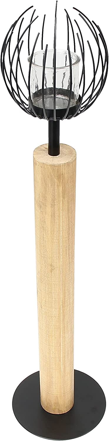 Dekoleidenschaft Windlichtsäule Kugel aus Holz & Metall, 85 cm hoch, Holzsäule, Dekosäule mit Windlicht, Kerzenständer für Wohnzimmer, Balkon & Terrasse, Kerzensäule