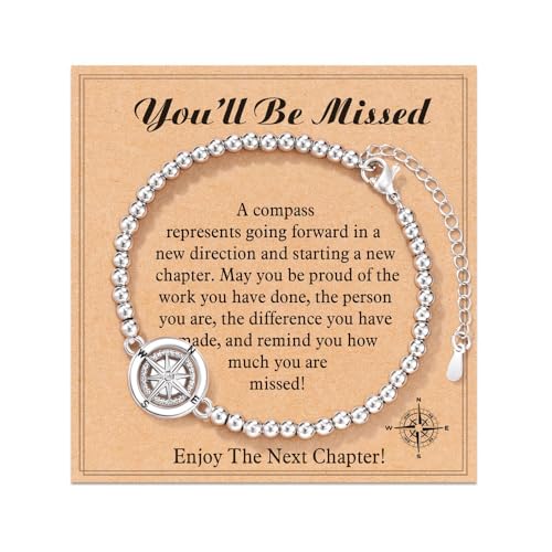 XFSRG Kompass Armband Damen Silber Verstellbar Schmuck Edelstahl Armreif Geschenke für Frauen Beste Freundin Geschenke mit Karte & Samtbeutel Schulabschluss Geburtstag Anlass (Silber 1)