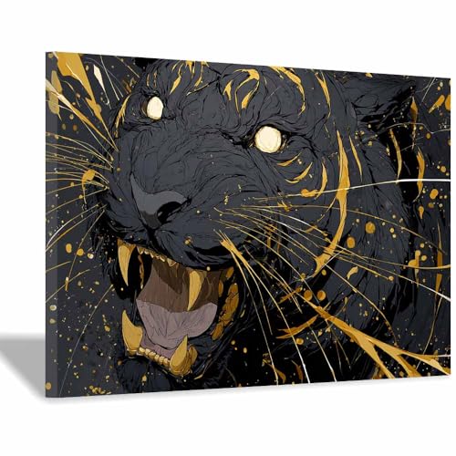 Tableau tigre noir et or 40x60cm decoration murale moderne salon toile encadree
