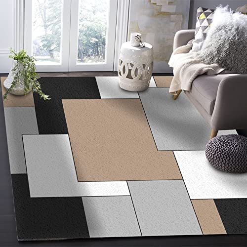 Mid Century Modern Area Rug For Bedroom Living Room- Brown Black Grey White Geometric Abstract Art Contemporary Floor Carpet Comfy Runner Rug Nursery Playmats Home Decor Mat, #TOP4