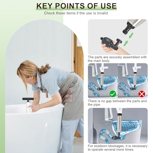 Toilet Plunger, High Pressure Drain Unclogging Tool, Plungers for Bathroom, Floor, Shower, Sink Heavy Duty, Multi-Purpose Air Pump Plunger for Toilet, Toilet Snakes for Hair Clog Remover - Image 6