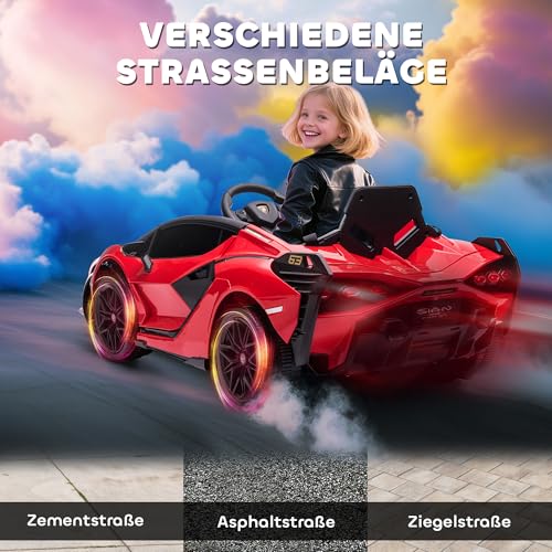 HOMCOM Kinder Elektroauto 12V Kinderauto mit 2,4 G Fernbedienung, 2 Motor, Kinderfahrzeug mit Hupe, LED, Musik, Elektrofahrzeug für 3-5 Jahre Kinder, Rot