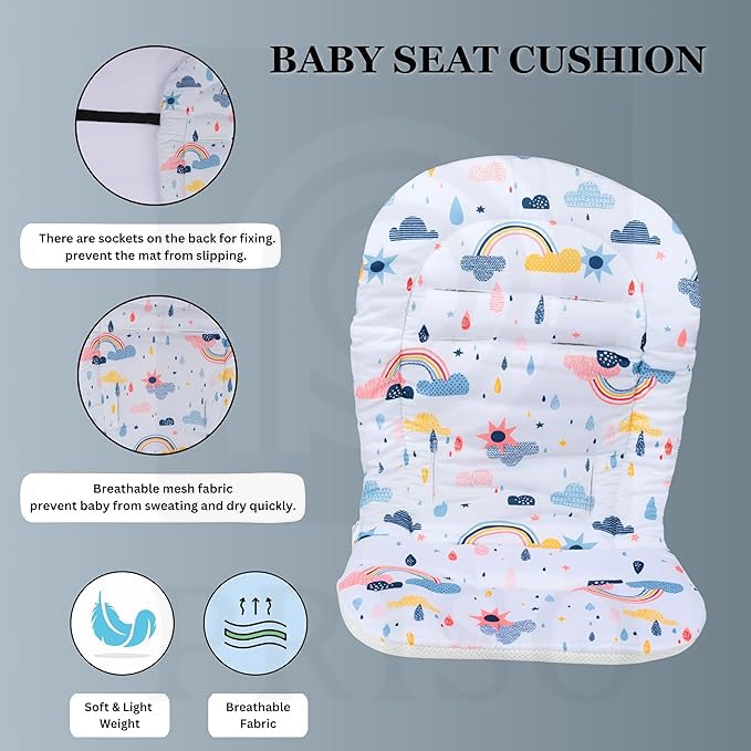 PRISO Child Stroller High Chair Seat Cushion Dining Chair Liner Mat Pad Cover Protector Accessories Soft Thick, Rainbow Design Cushion Accessories. (Whitecolor) 2
