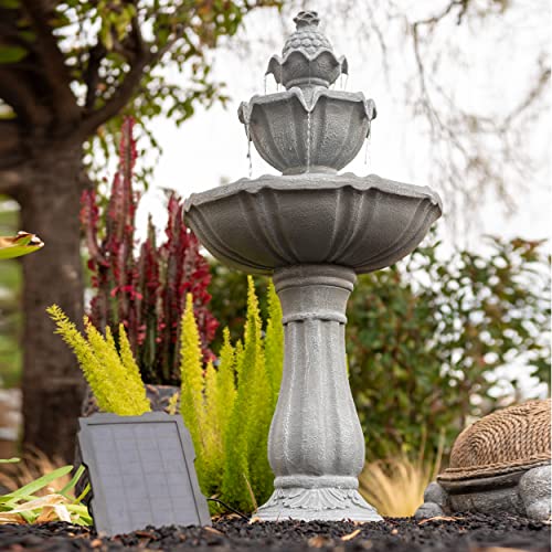 Xbrand 36.2" Solar Water Fountain, 2-Tier, Grey Resin, Outdoor, With Solar Panel & Solar Pump For Home Garden Yard Décor #TOP7