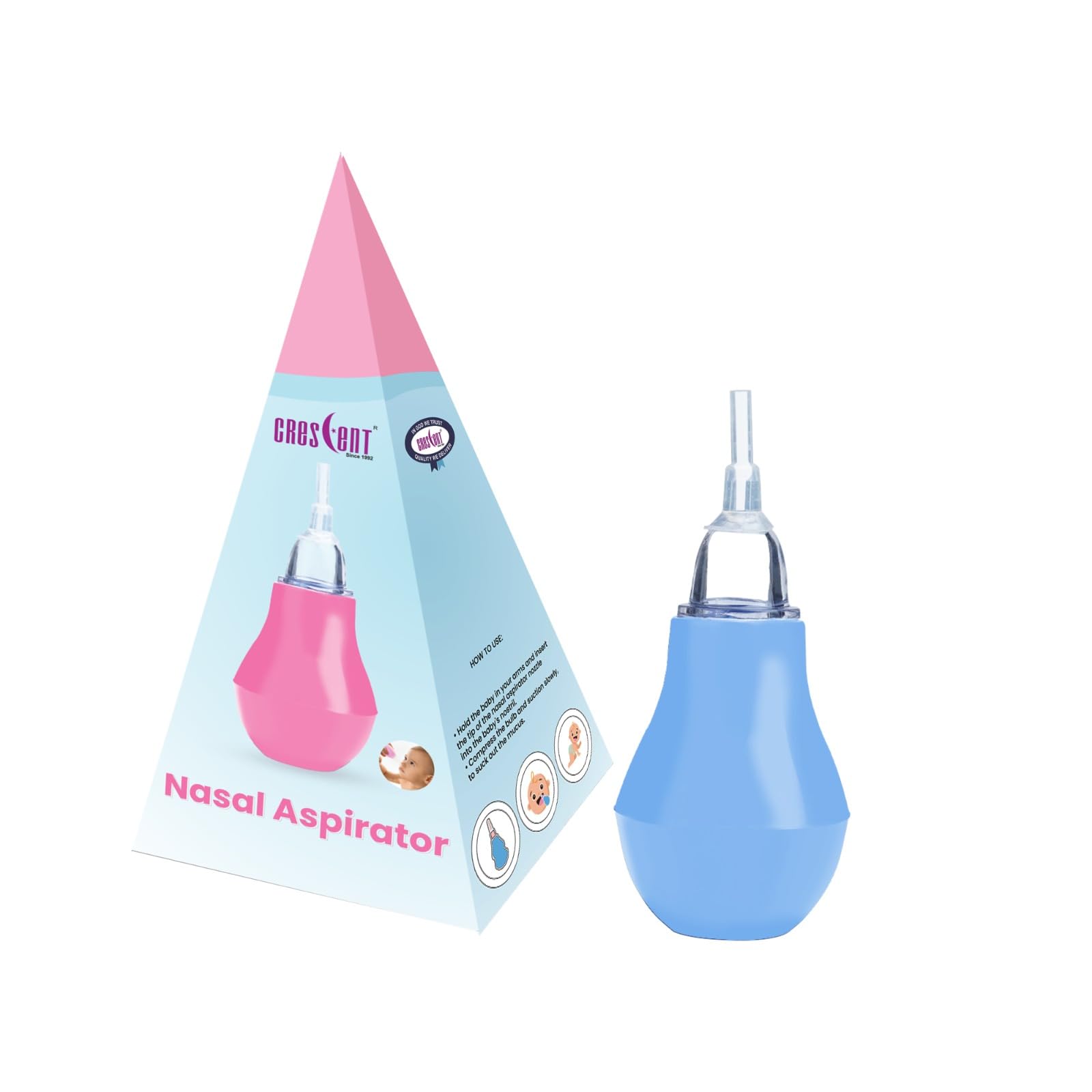 Crescent Nasal Aspirator | BPA Free Nasal Aspirator for Baby Newborn | Soft Nozzle Baby Nose Cleaner | Easy to Clean Mucus Sucker for Baby Nose | Compact Baby Nasal Aspirator Mucus Sucker, 0+ Month Baby, Baby Blue