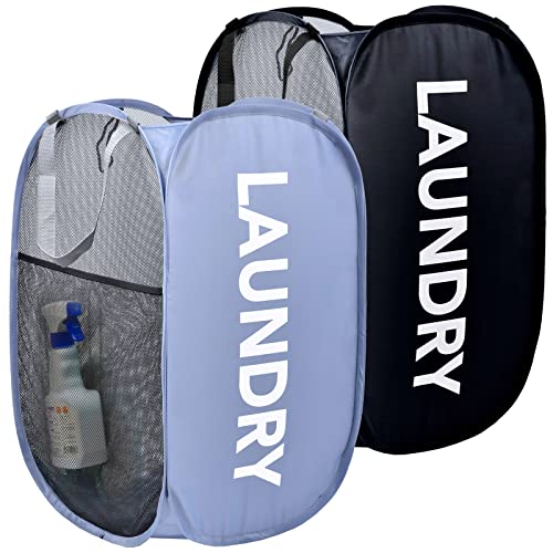 Pop-Up Laundry Hamper, Foldable Pop-Up Mesh Hamper Dirty Clothes Laundry Basket Collapsible For Storage And Easy To Open With Durable Handles (2, Black+Grey) #TOP18