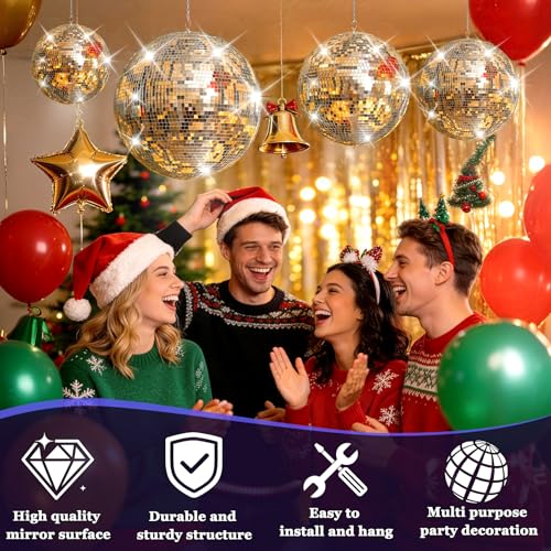 2 bolas espejadas, grandes bolas para discoteca para decoración de fiestas, bolas gigantes colgantes con baldosas reflectantes de vidrio, bola para exterior para efectos de luces DJ, celebraciones de bodas y cumpleaños (plata, 16 pulgadas + 20 pulgadas) miniatura 6