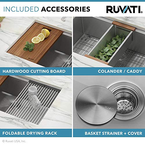 Ruvati 28-Inch Workstation Undermount 16 Gauge Stainless Steel Kitchen Sink With Accessories Single Bowl - Rvh8309 #TOP3