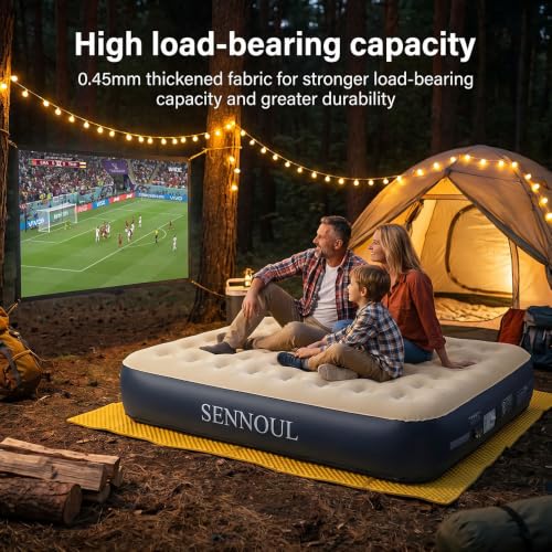 Image of SENNOUL Air Mattress Queen with Built in Pump - Upgraded Blow Up Bed, 2 Mins Quick Self Inflatable, 13 inch /650lbs Max, Strong Support, All Night No Lost Air, for Camping,Home,Guests & Portable Travel