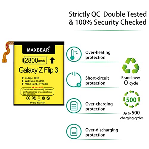Image of MAXBEAR Galaxy Z Flip 3 Battery, (Upgraded) 2800mAh 3.85V Replacement Battery EB-BF711ABY for Samsung Galaxy Z Flip 3 5G (2021), SM-F711B with Repair Tool Kit