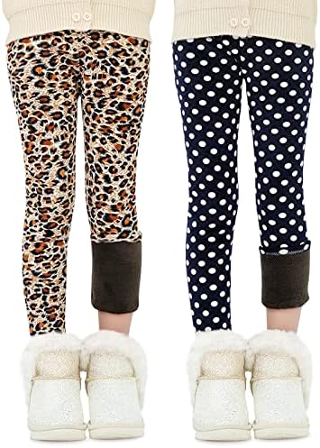 Adorel Girls Fleece Lined Leggings Winter Pants Pack of 2 Leopard-Print & Dots 8-9 Years (Manufacturer Size 140)
