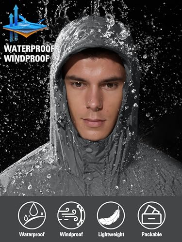 Image of UIQUR Mens Lightweight Rain Jacket Waterproof Windbreaker Packable Rain Coat with Hood for Golf Running Hiking Travel