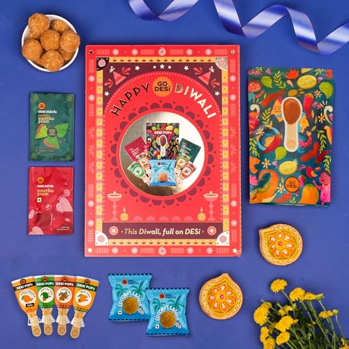 Image of GO DESi Shubh Diwali Gift Hamper,Value Pack,Bhai Dooj Gift For Brother And Sister,Coconut Ladoo,Diya,Meetha Paan,Diwali Gifts For Family And Friends