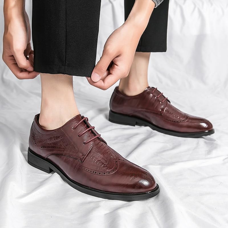 Dress Shoes for Men Lace Up Round Toe Brogue Embossed Wing tip Faux Leather Derby Shoes Low Top Non Slip Anti-Slip Classic4