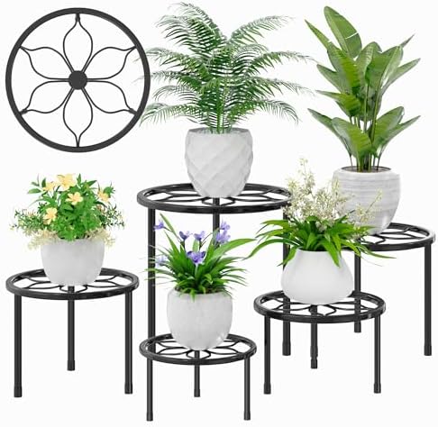 VECELO Metal Plant Stands Set of 5, Multiple Heavy Duty Flower Po...