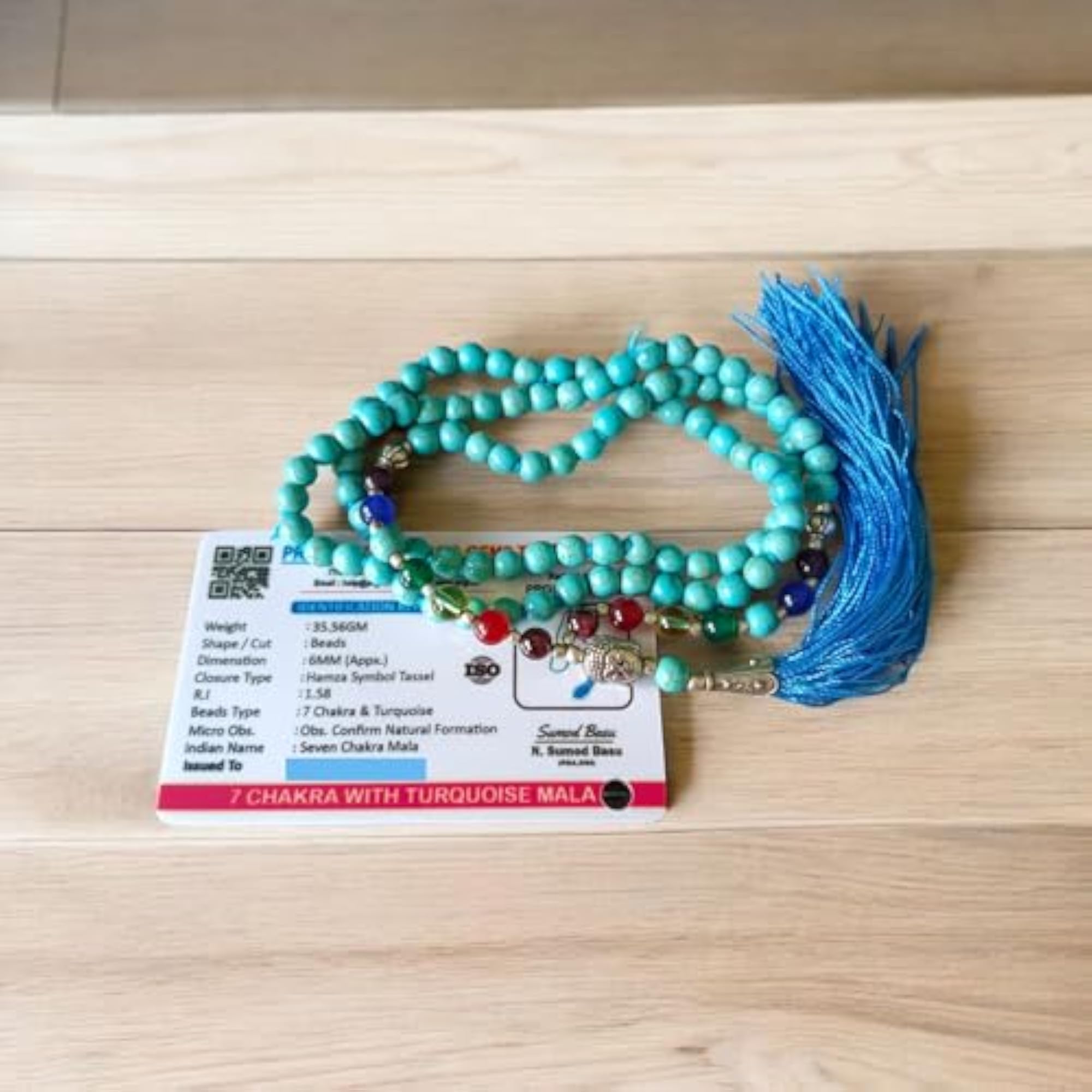 7 Chakra with Turquoise Mala - Seven Chakra Mala - 108+1 Beads 6MM -Lab Certified