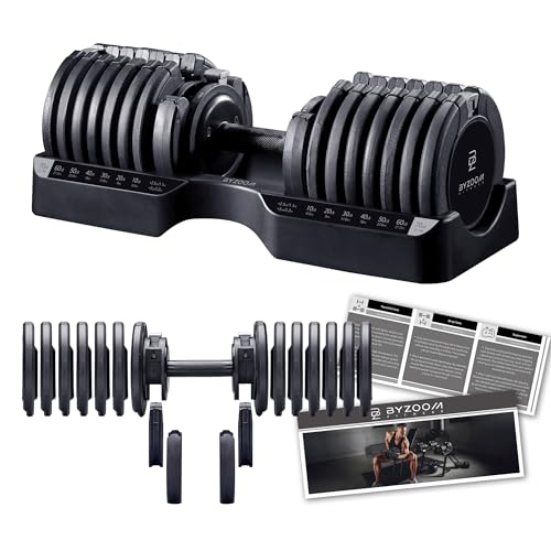 Image of BYZOOM FITNESS Pure Series Adjustable Dumbbell - 12.5 /25 /27.5 /50 /55 /75lb - ONE UNIT OR PAIR(check QTY before purchase) - 5-in-1 / 10-in-1 / 15-in-1 / 21-in-1 Flexible Hand Weights for Home Apartment Garage Gym, Strength Training & Fitness Workouts, White OR Black