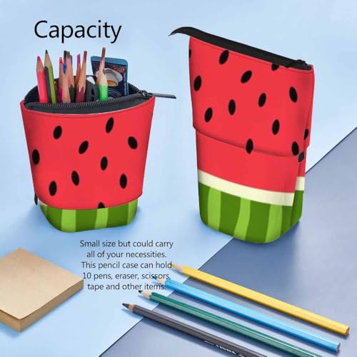 Image of Swono Watermelon Slices Pencil Holder Seeds Skin Texture Stand Up Pencil Case Organizer Pencil Pouch Makeup Bag Gift Red