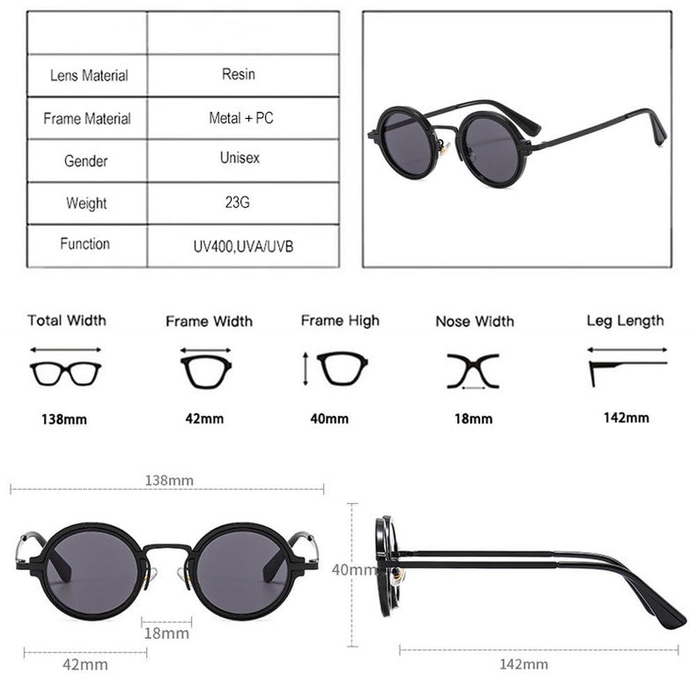 Modische kleine runde Punk-Sonnenbrille für Herren und Damen im Retro-Stil mit klaren, verlaufenden Gläsern und UV400-Schutz. Ideal zum Shoppen, Reisen, für Strandpartys und zum Radfahren.