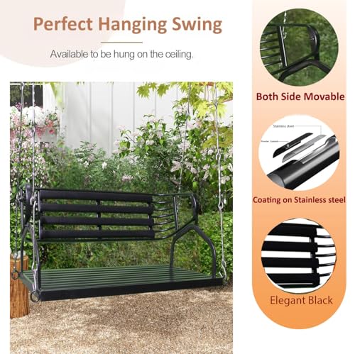 Image of Kaushalendra Black Powder Coated Stainless Steel Hanging Swing for Indoor Outdoor Balcony | 91 cm 300kg Capacity 2 Adults, Pre Assembled, Includes Springs & Hooks