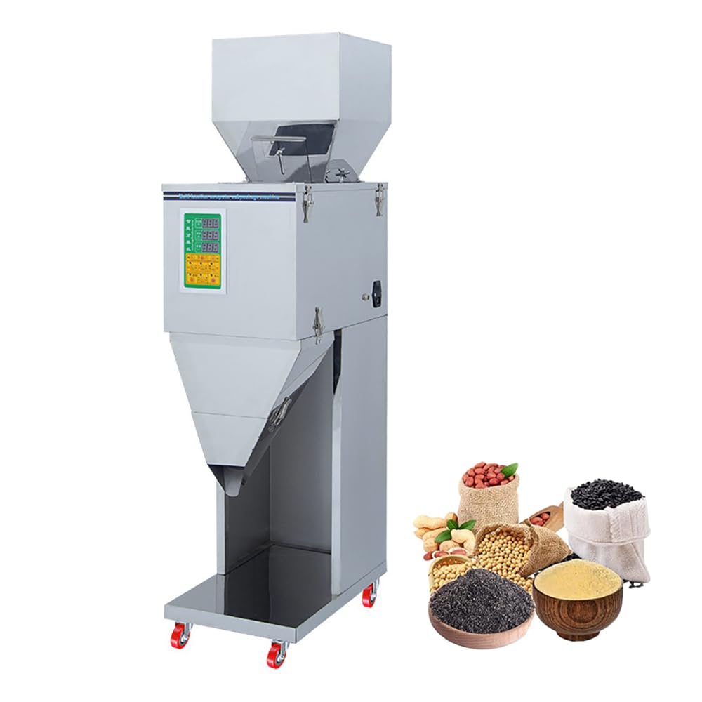 Powder Filling Machine, 10-999g Stainless Steel Automatic Intelligent Weighing Scale Filling Filler with Foot Pedal and LCD Display, Particle Weighing Filler, for Tea Seed Grain