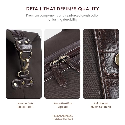 Image of Hammonds Flycatcher Canvas Duffle Bag for Men and Women Large Travel Bag Weekender Gym Overnight Bag Water-Resistant Cabin Luggage with Shoulder Strap Brown