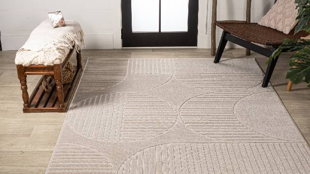 Tappeto rotondo per interni ed esterni con motivo geometrico ⌀160 cm Grigio Panaji