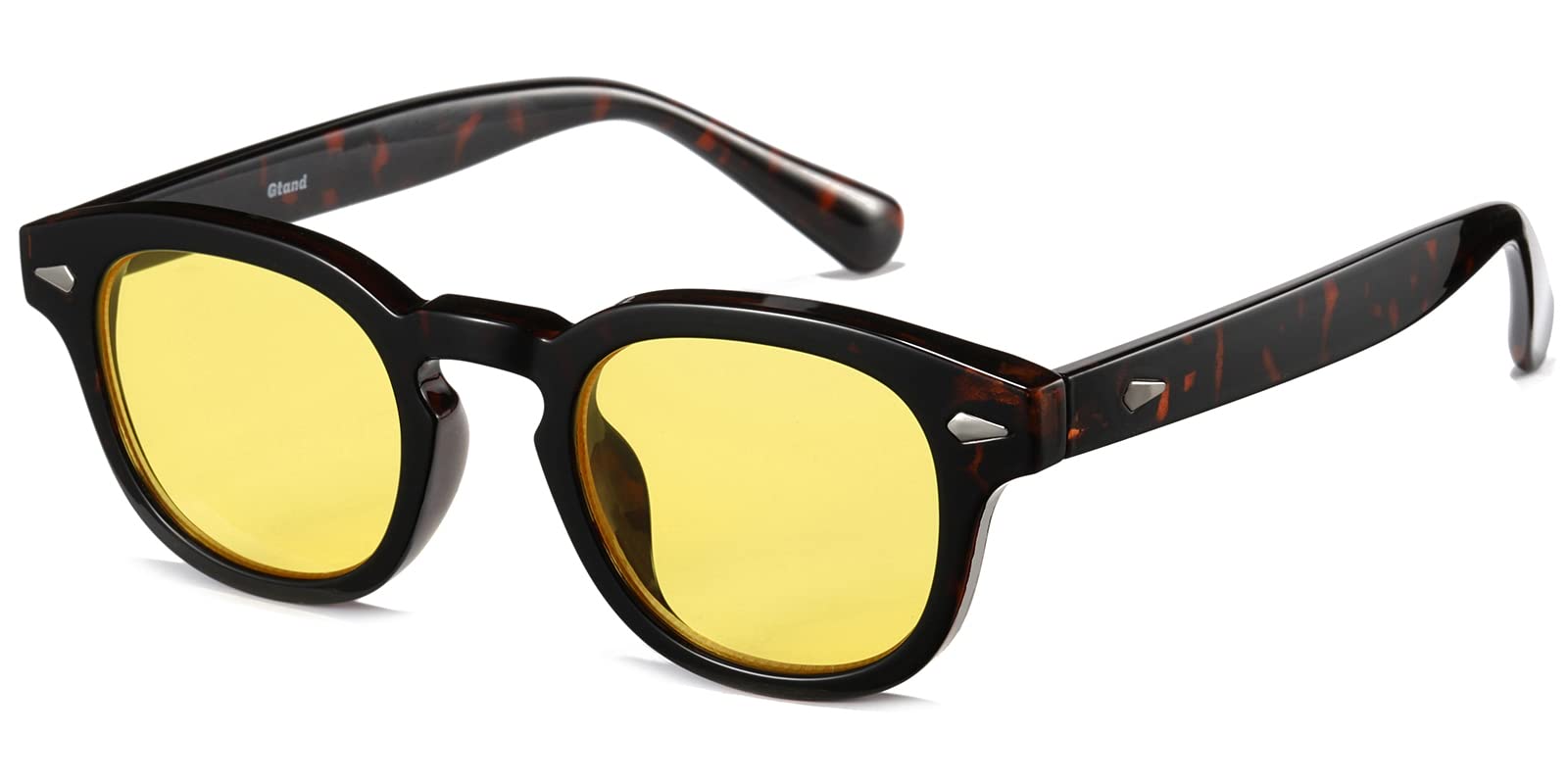 Gtand Unisex-Sonnenbrille im Vintage-Retro-Stil, rund, getönt, für Damen und Herren, modisch, kreisförmig, 46 mm, C19 Schildkröten-Rahmen/gelb getönte Gläser, 46mm