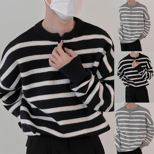 Cambkatl Men's Striped Knit Sweaters Stylish Color Block Loose Fit Crewneck Pullovers Long Sleeve Fall Winter Jumper Tops2
