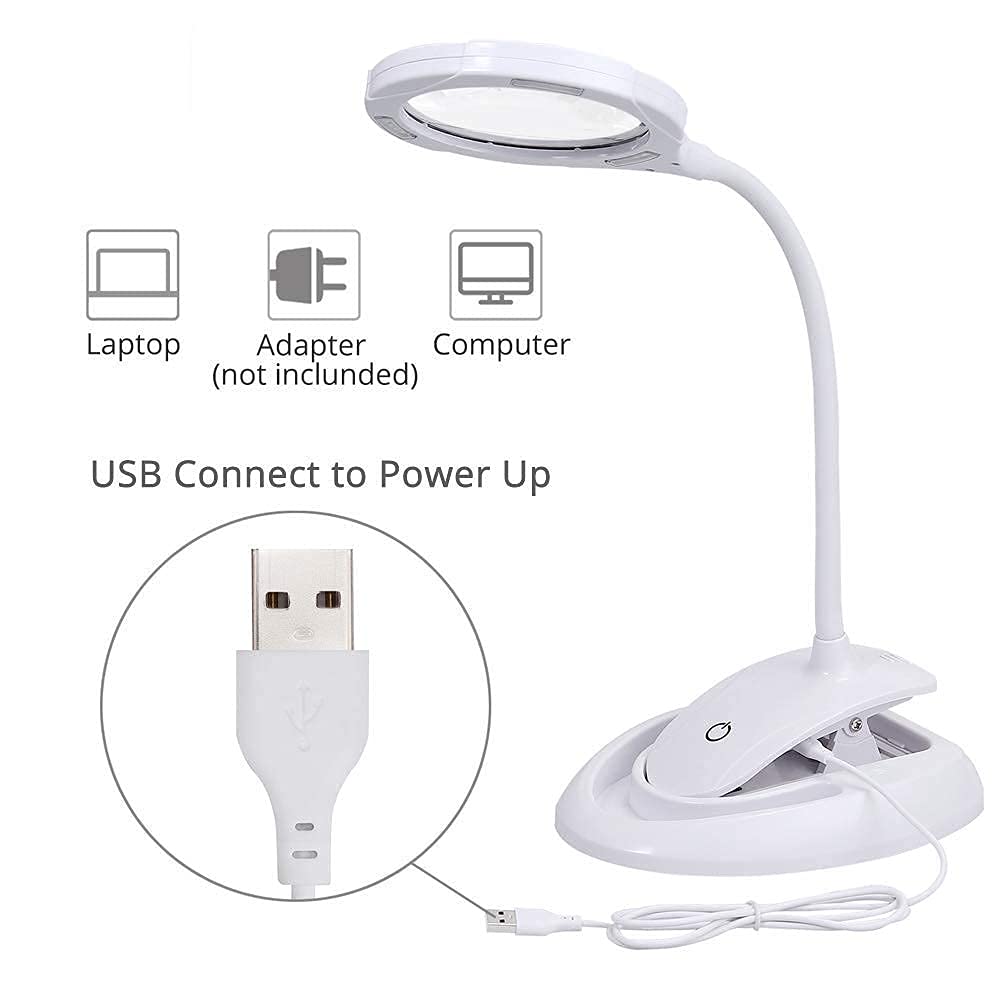 Lupa 2 W 1, Lampa Biurkowa Ze Szkłem Powiększającym, Ze Stojakiem I Zaciskiem, 5X 10X, Zasilana Przez Usb, Z 15 Diodami Led, 3 Regulowane Ustawienia Światła, Odpowiednia Do Czytania, Inspekcji I Bada