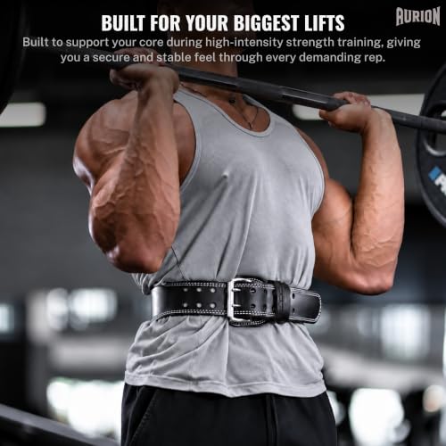 Image of Aurion Gym Belt for Weight Lifting Super Black with Adjustable Double Pronged Buckle for Men and Women Deadlift Belt with Lower Back Support & 4mm EVA Padding for Optimal Back and Core Support (L /XL)