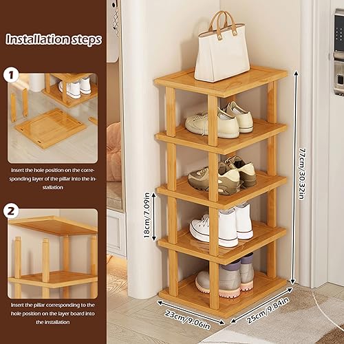 Meuble chaussures en bois 5 niveaux au design vertical et format ultra compact