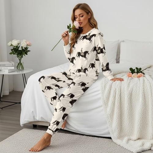 Image of Womens Lounge Set Long Sleeve Soft Pajama Sets | Casual 2 Piece Pj Outfit, Crewneck Sleepwear with Pockets, Adjustable Drawstring, Soft Comfy Fall Pajamas, Plus Size