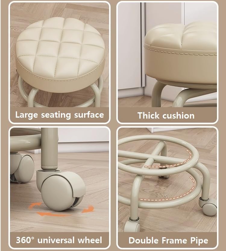 Image of Low Seat Round Roller Stool Sturdy Heavy Duty Small Footrest Movable Mini Stool