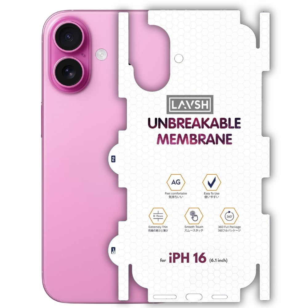 Lavsh Matte Membrane for iPhone 16 - Durable Transparent Back Skin for iPhone 16 | Scratch Resistant Matte Skin, Fingerprint Resistant Back Lamination | Matte Finish Protection