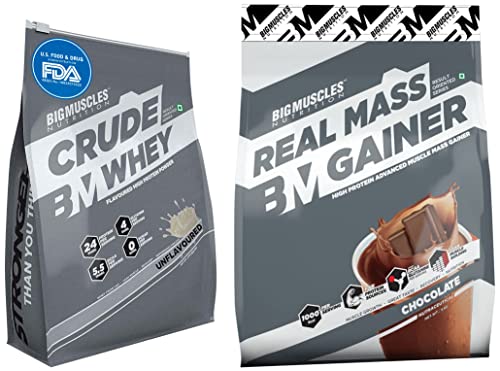 Image of Bigmuscles Nutrition Real Mass Gainer [5 Kg, Chocolate] 1000 Calories & Crude Whey 2kg